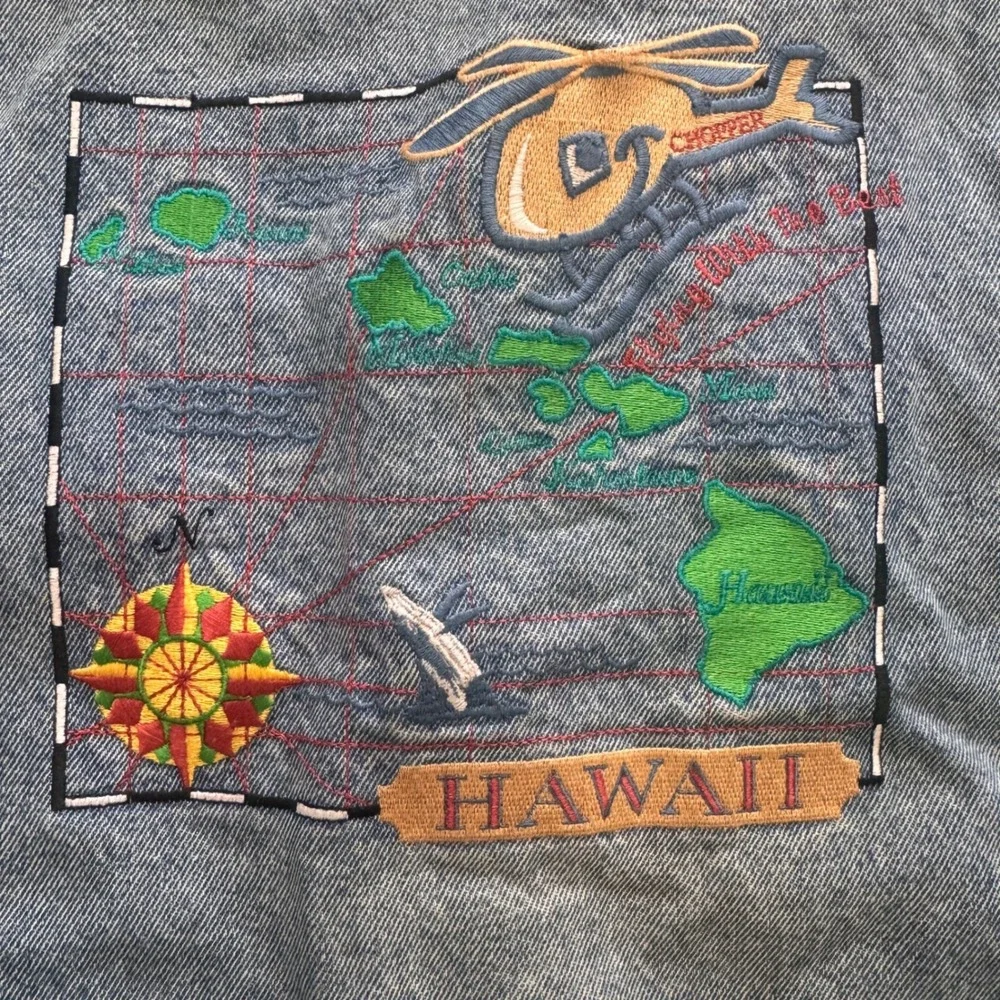 Vintage Lee Denim Collection Hawaii Map Embroidered Trucker Jacket Blue XL